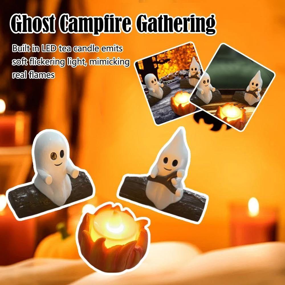 LED Campfire Scene Ghost Campfire Nightlight Small Electric Faux Spooky Fire Marshmallow Halloween Party Decor Cute Ghost