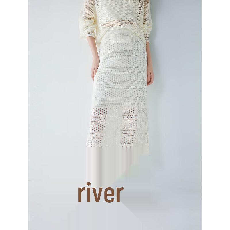 ELLE Women s High-Waist Hollow Knit Midi Skirt S