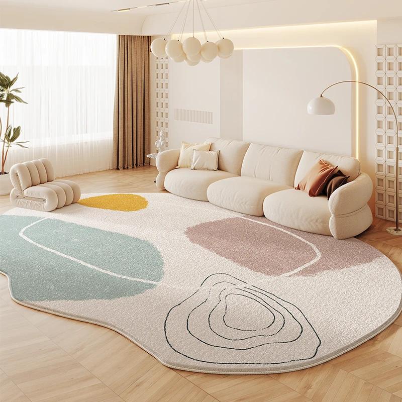 French Cream Style Carpets for Living Room Irregular Shapes Bedroom Decor Rug Fluffy Soft Plush Carpet  Minimalist thick mat