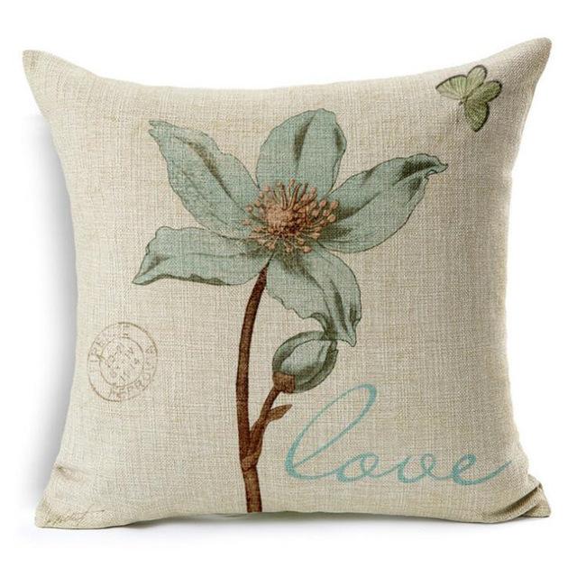 Beautiful Flower Printing Cushion Cover Plants Cotton Linen Throw Pillow Case Decorative Pillowcase For Sofa Cushion Cover Zt105