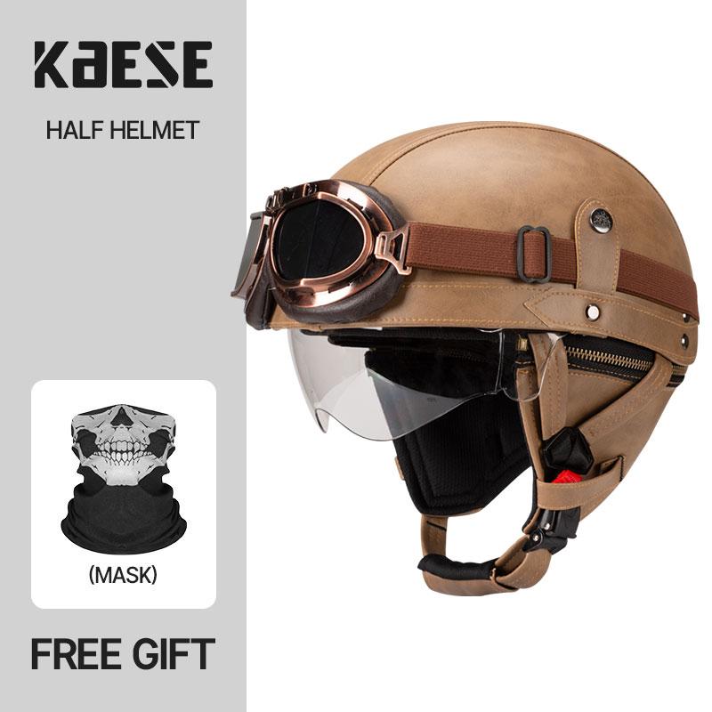 Vintage Half Face Motorcycle Helmet Motorbike Helmets Men Women Unisex Scooter Summer Helmet Black Brown DOT Approved Casque