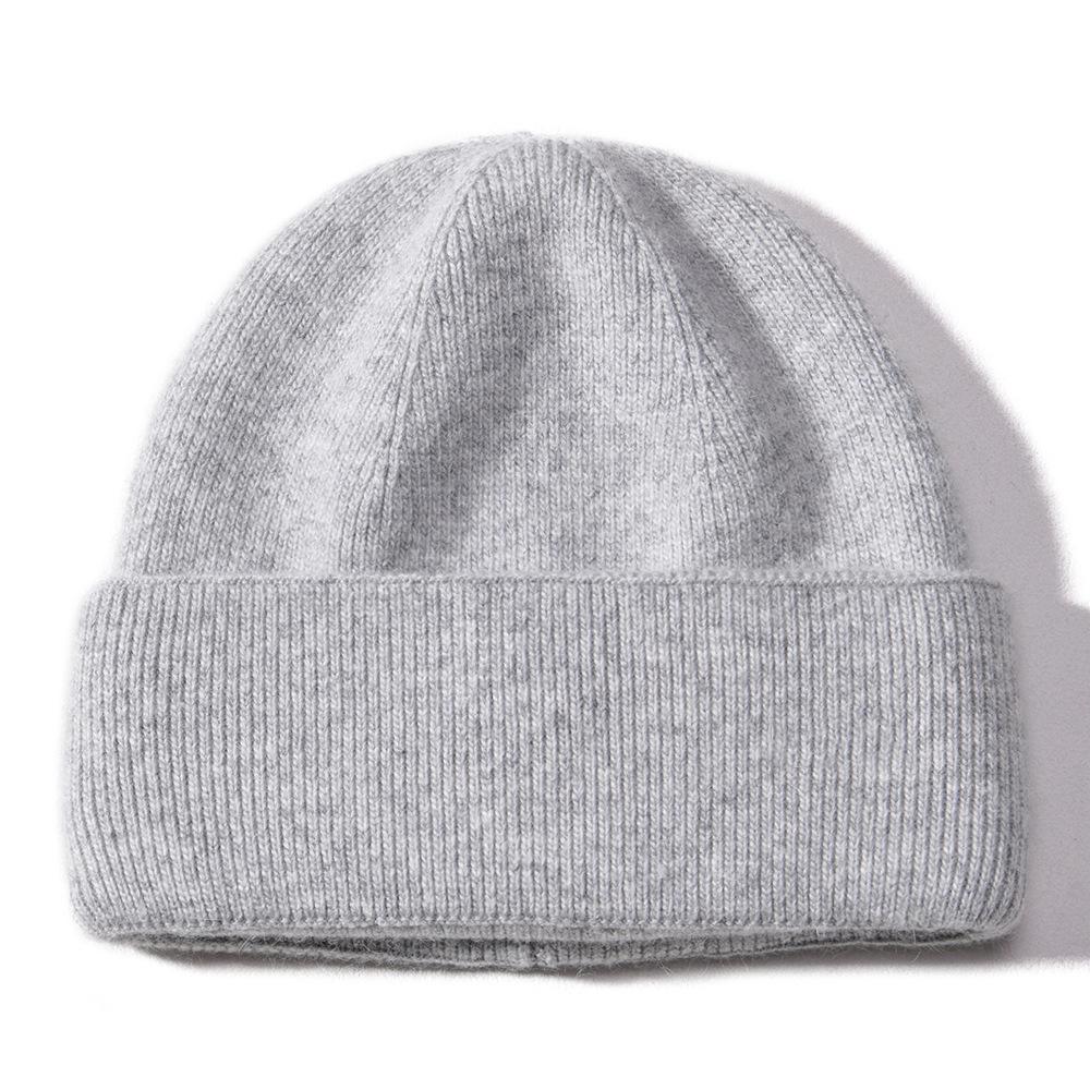 Striped hat men's and women's double-layer folded edge solid color rabbit plush wool hat casual versatile knitted hat to keep warm autumn and winter