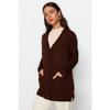 Brown V-neck Buttoned Long Knitwear Cardigan With Pocket Detail Tctaw22th0005