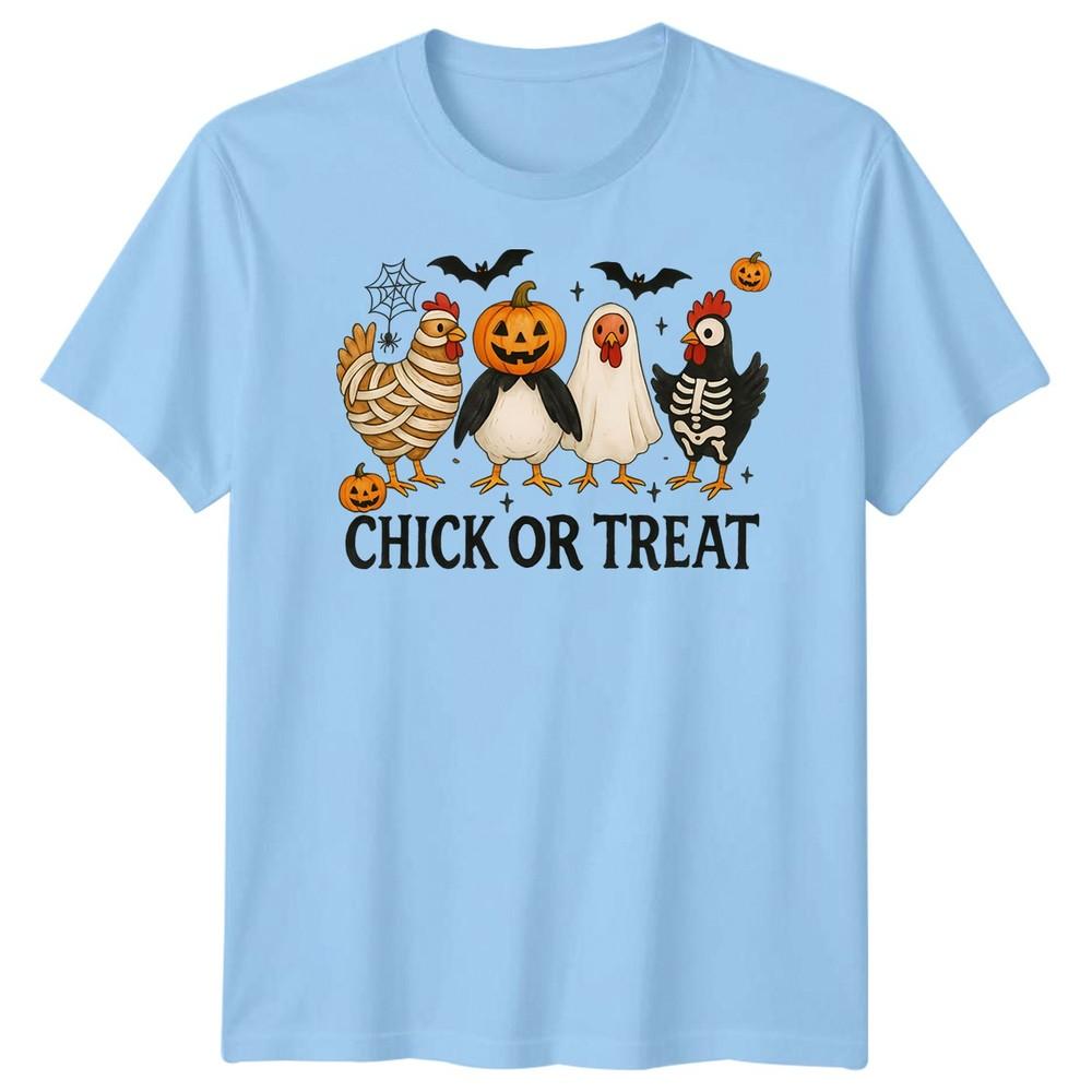 Halloween TShirt Chick Or Treat Funny Chicken Spooky Pumpkin Tee Adults Kids S