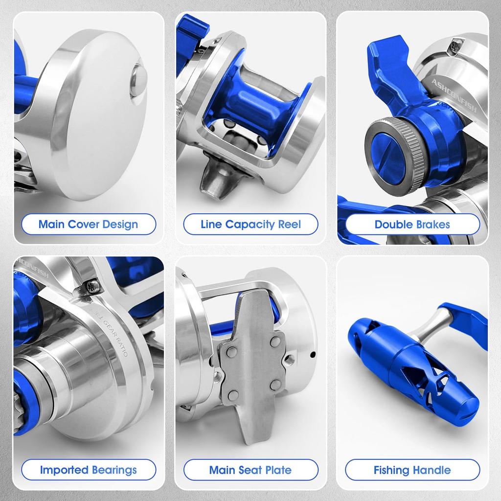 ASHCONFISH Jigging Metal CNC Suitable for Various Fishing Maximum Drag Force Various Model Number Double-Axis Reel, Finish, Scenarios, Wear-Resistant,