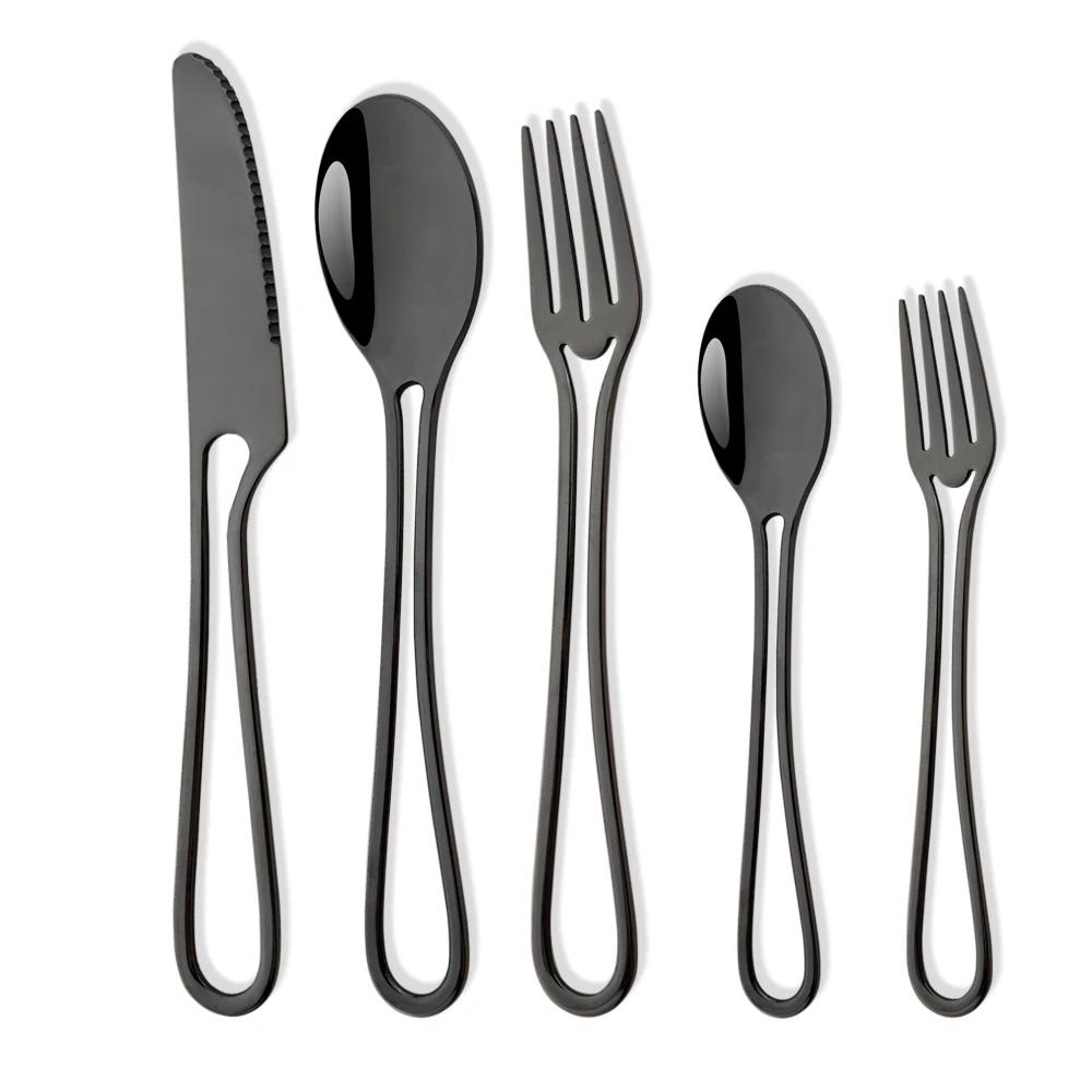 5Pcs Knife Fork Spoon Flatware Set Rainbow Hollowed Out Handle Dinnerware Set Stainless Steel Western Food Suit Silverware Set