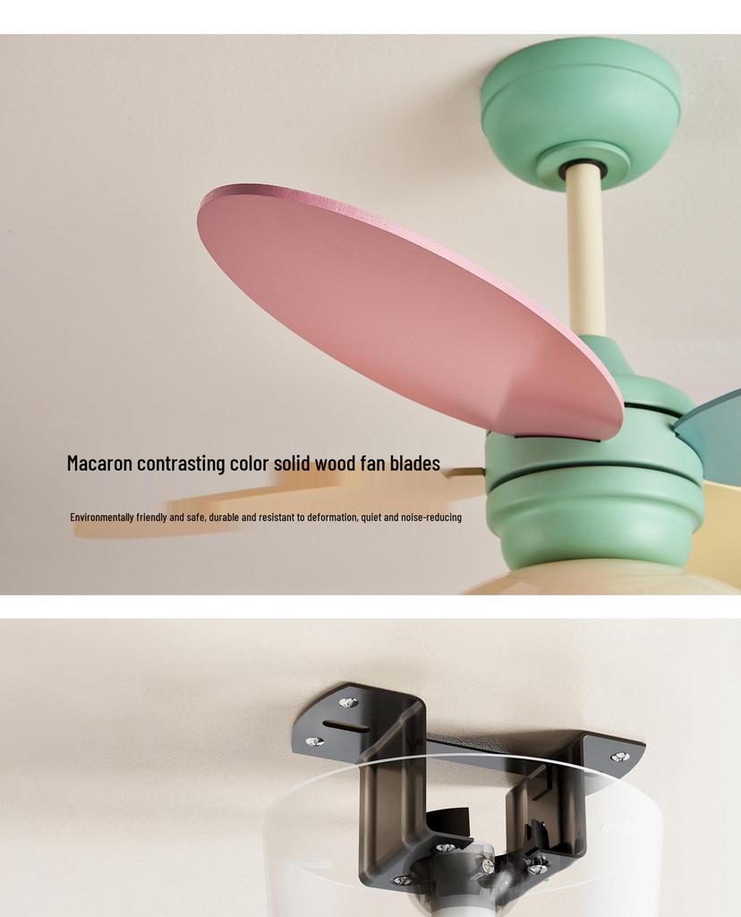 Cartoon Macaron Ceiling Fan Light: Silent, Eye-Friendly Kids' Room Decor