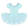 Kids Girls Dance Short Sleeves Ballet Mesh Tutu Dress Child Dancewear Costumes