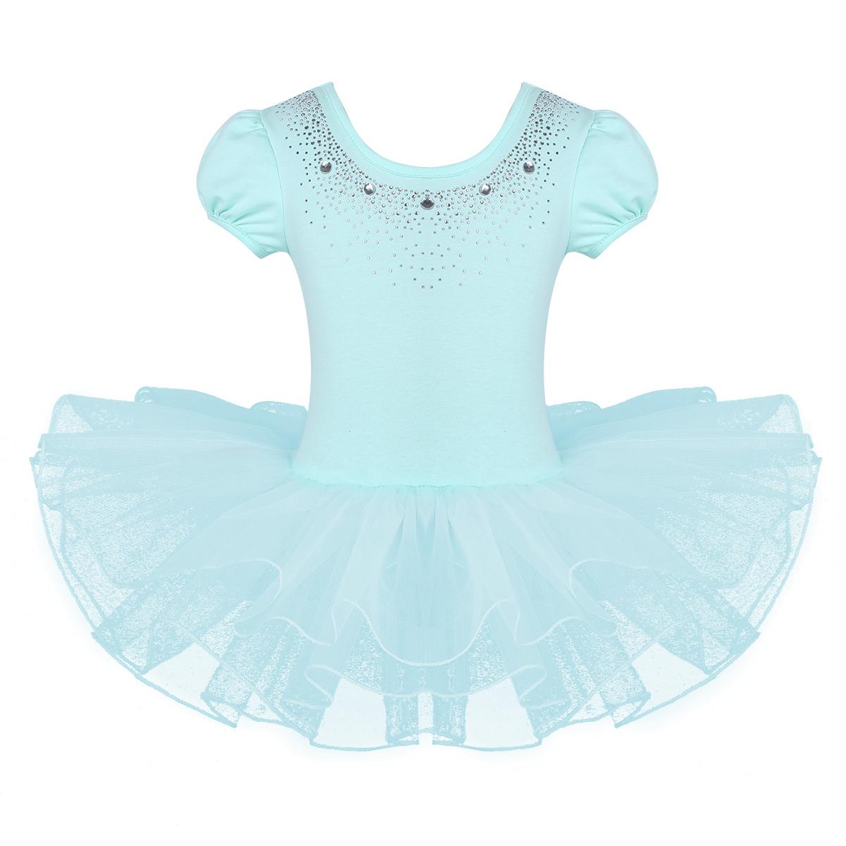

Girls Ballet Leotard Mesh Dance Tutu Dress Classic Short Bubble Sleeves Dress 7-8 Years м ята зелений колір