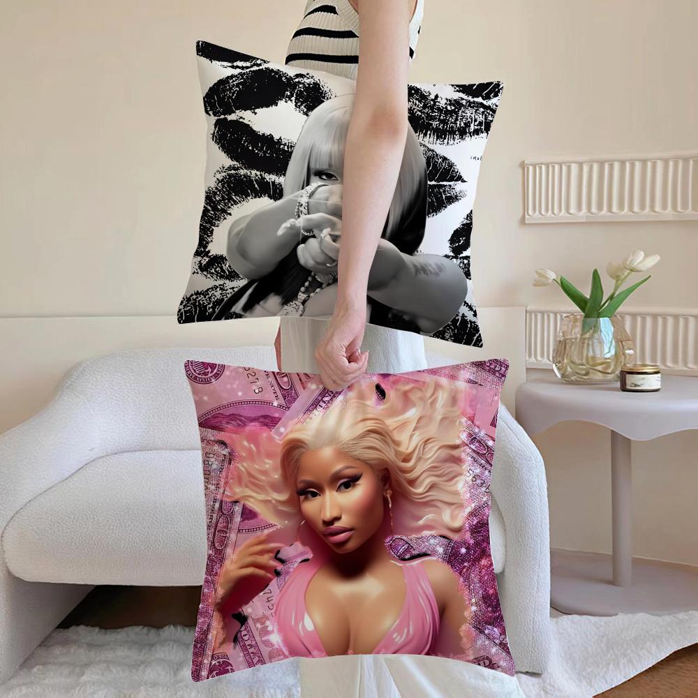 Bold Cool Rap Singer N-Nicki Minaj Cushion Cover Pillowcase Short Plush Invisible Zipper Room Sofa Cushion Cover