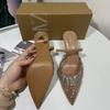 Sandali Estivi da Donna Strass Rete Brillante Tacchi Alti Calzature Eleganti Slingback a Punta Slip on da Festa Scarpe Décolleté da Donna