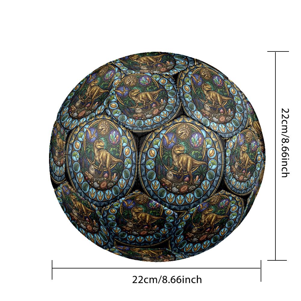 Dinosaur Glass Art Round Football Size 5 Adult Ball Suitable for Training Matches and Outdoor Team.