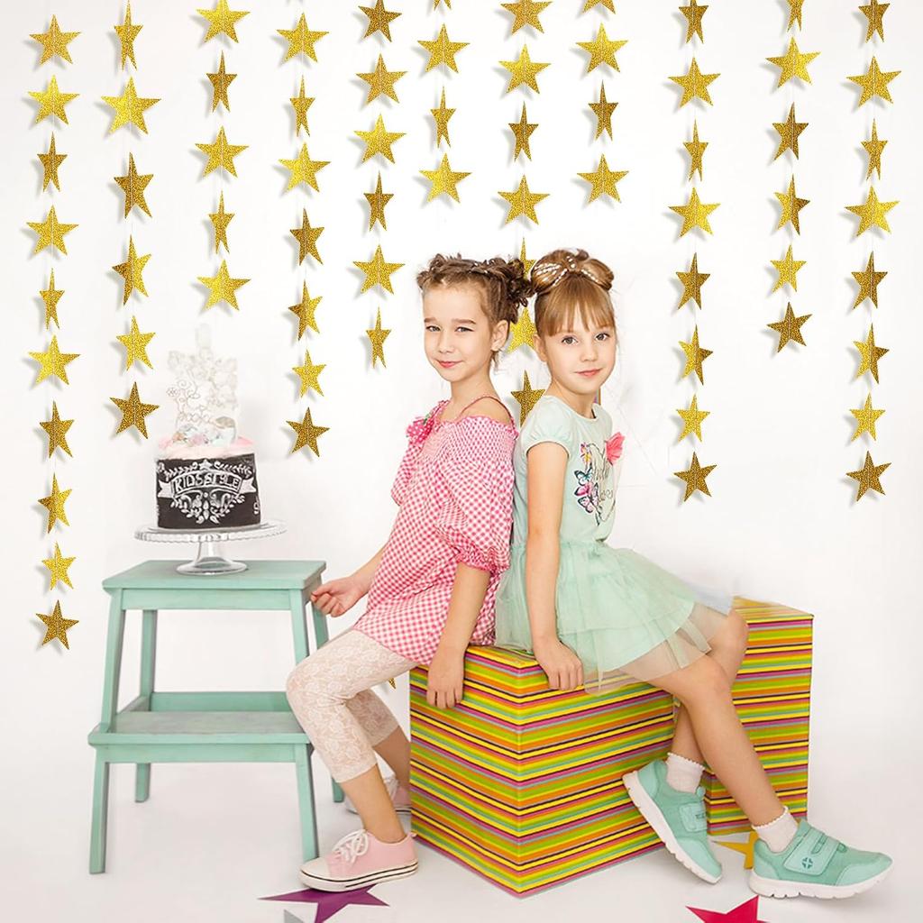 jijAcraft Glitter Gold Star Garland Decorations Hanging Garands Banner Backdrop, 2.7 inch Star Party Decoration for Birthday Baby Shower Wedding Kids