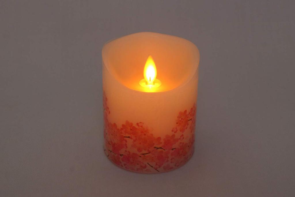 Nihon Rosoku LED Candle, "Akari To Tonari" (Light and Beside) Cherry Blossom Design, 7.5 X 7.5 X 8.5 Cm