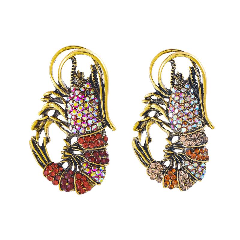 Fashion Rhinestone Based Shrimp Shaped Brooches For Women Clothing Coat Jewelry Accessries Gifts