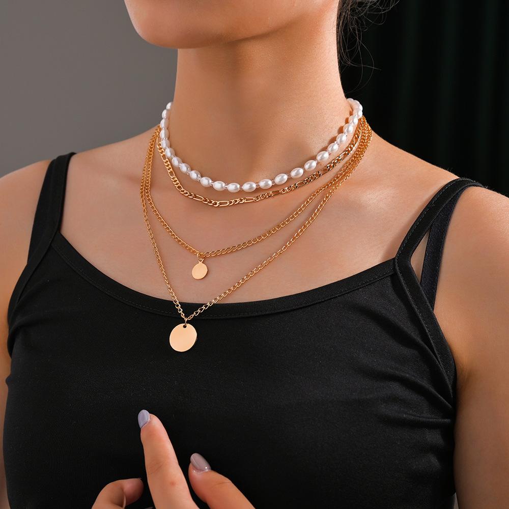 Europe, America, women's irregular multi-layer pearl necklace, creative punk new personalized chain necklace