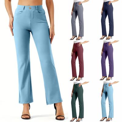 Damen Einfarbig Elastischer Bund Arbeit Gerade Röhre Lässig Yogahose