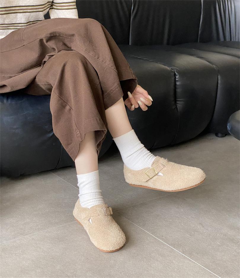 

Fleece warm thick-soled bag head fluffy shoes for women to wear outside 2025 autumn and winter new casual cotton shoes 40 абрикосовий