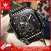OLEVS 9950 Men Watch Trendy Luxury Waterproof Square Chronograph Leather Strap Classic Brand Original Quartz Men Watch Reloj Box