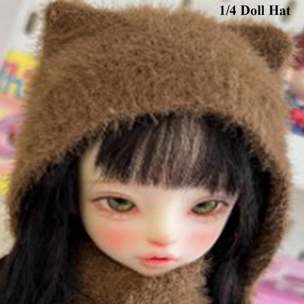 Módní chlupatá čepice s kočičími uši DIY ručně pletená vlněná čepice šála pro panenky 1/4 1/6 BJD 30/45cm
