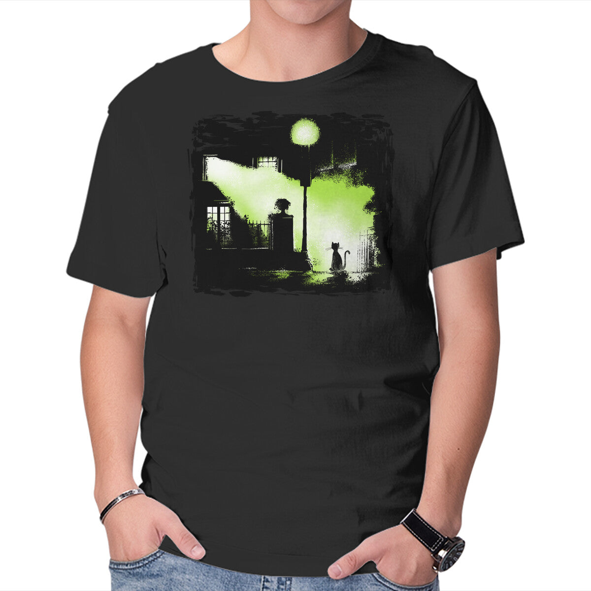 Unisex Crew Neck T-Shirt The Cat Exorcist Graphic Short Sleeve Casual Tee XL