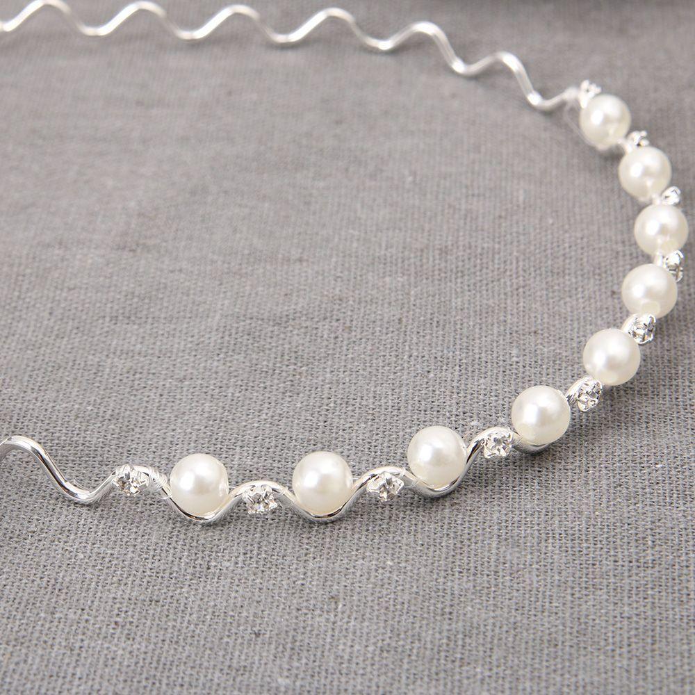 Headband Accessories Rhinestone for Women Headwear Black Silver Metal Pearl Crystal Wave Hairband