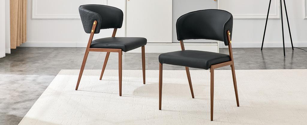 Dining Chair Set of 2 Modern Upholstered with Metal Frame, Ergonomic Backrest, Faux Leather Chair for Dining Room Living Room Kitchen - Chair Only