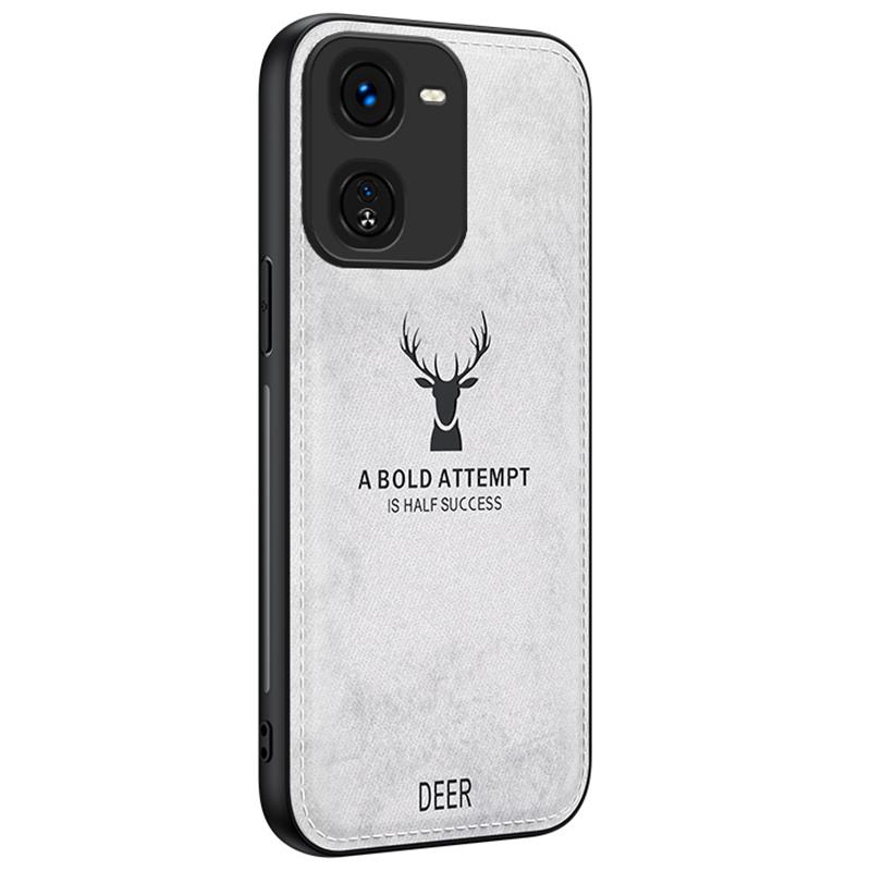 

For vivo iQOO Z9x 5G Phone Case Cloth Texture Leather+PC+TPU Cover Deer Pattern Grey