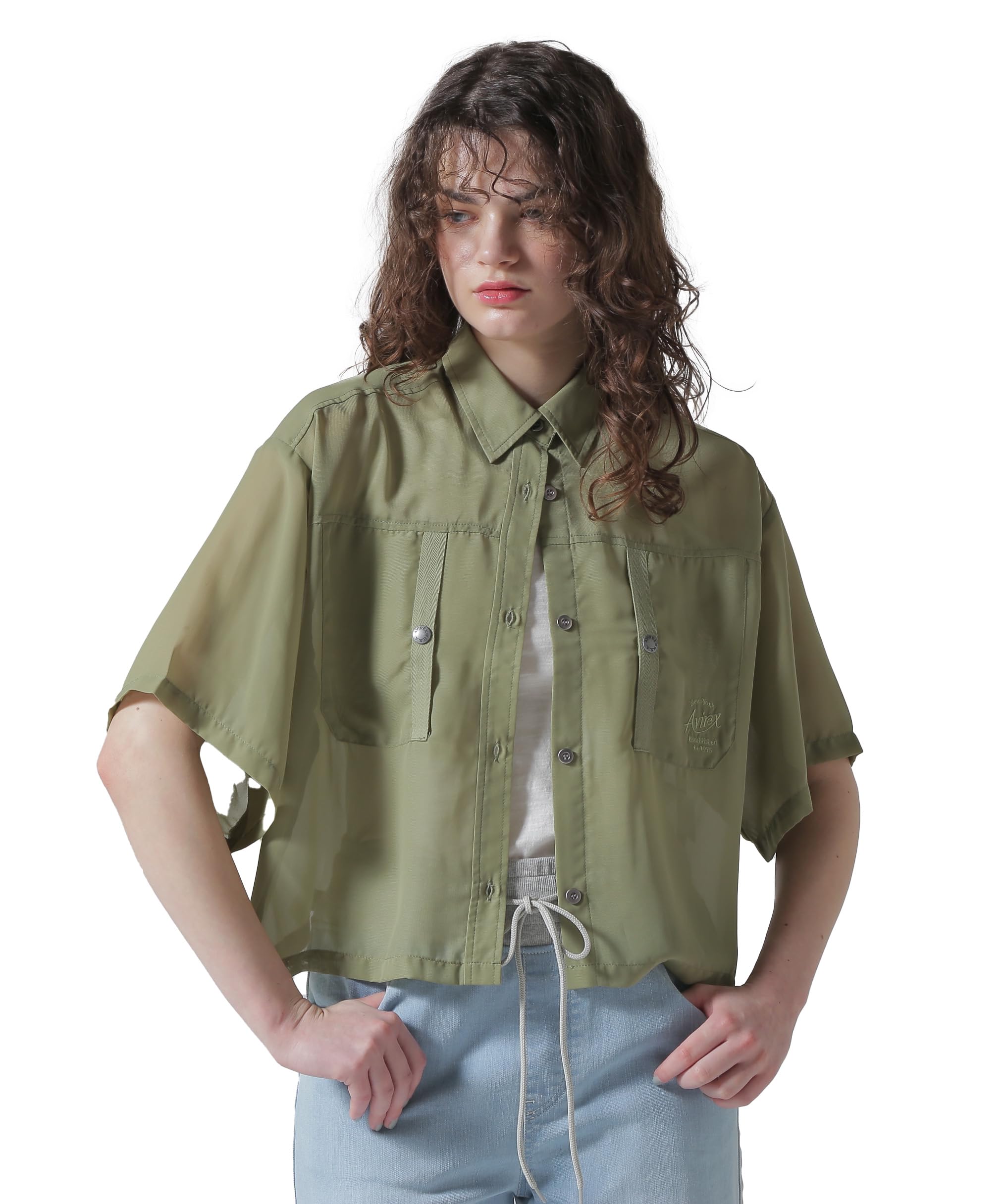 AVIREX WEB&DEPOT Exclusive EMBROIDERY SHEER SHIRT olive 783-5123603