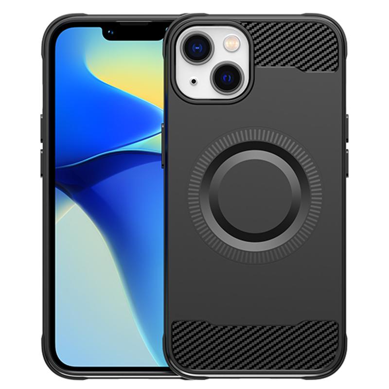 

For iPhone 13 Case Carbon Fiber Texture TPU Phone Case Compatible with MagSafe Green