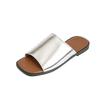 Women Shiny Metallic Square Toe Flat Slides Lightweight Comfortable Summer Beach Casual Daily Walking Sandals