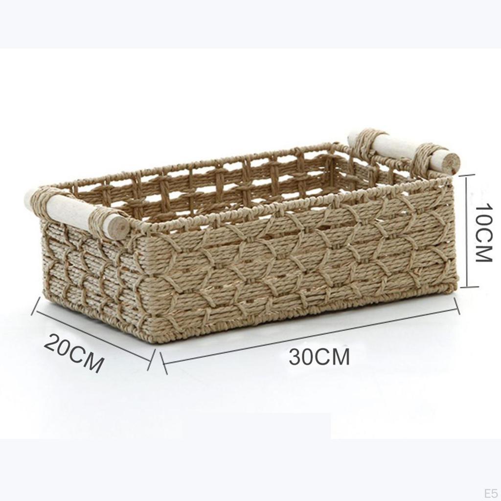 Handmade Storage Basket Made of Paper Rope And Natural Wood Organizer Tray for Cosmetics