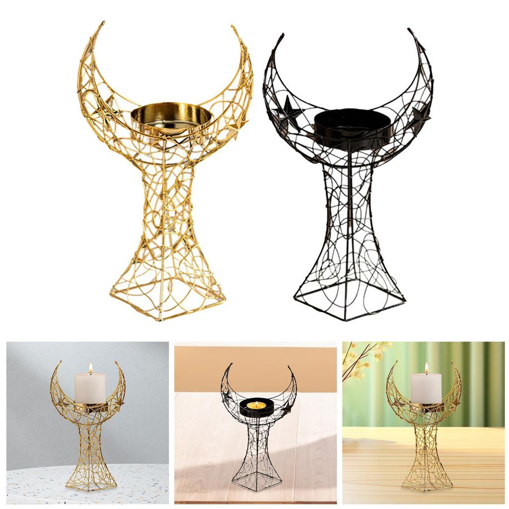 Crescent Tower Candle Holder Metal Ornament Candlestick Candle Stand Candle Holder for Home Festive Wedding Decorative Event