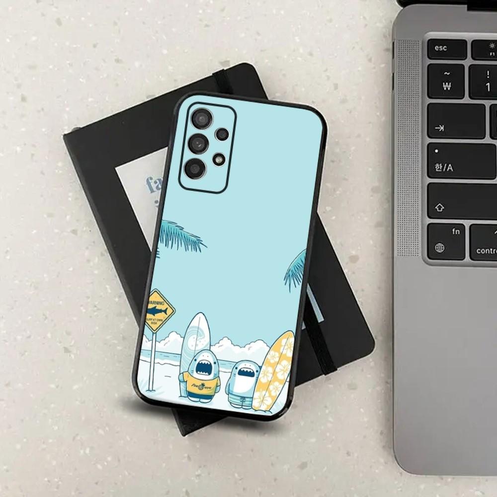Cute Shark Cartoon Phone Case For Samsung S21,S22,S23,S30,Ultra,S20,Plus,Fe,Lite,Note,10,9,5G Black Soft Cover