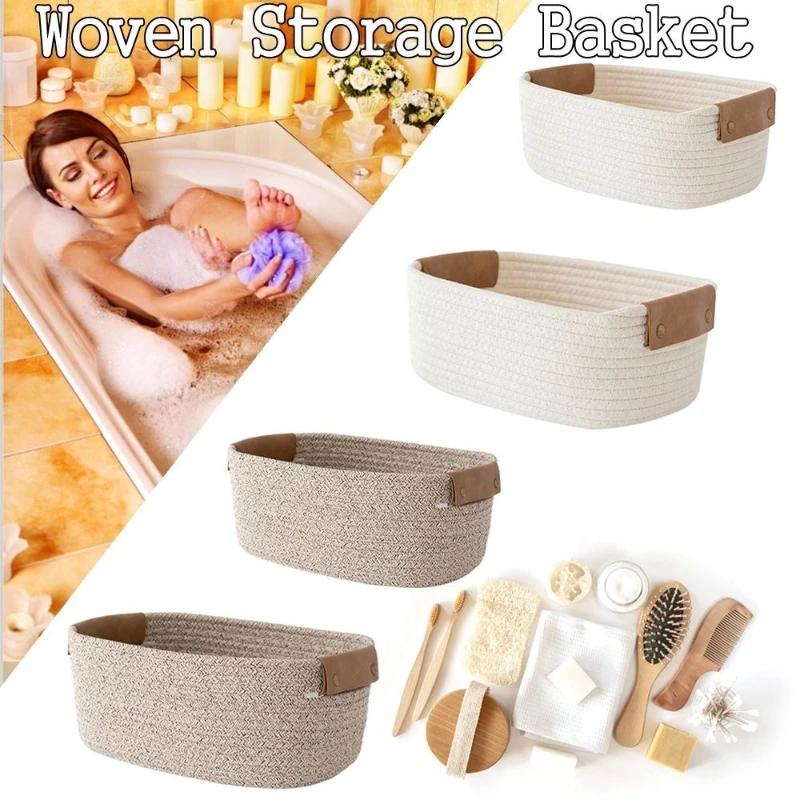 Woven Cotton Rope Desk Storage Basket Foldable Key Container Household Organizer Space Saving Living Room Bedroom Supplies