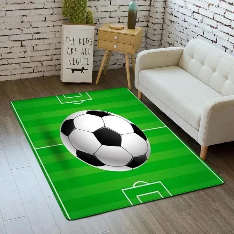 Sporty Football Pitch Floor Mat Non-Slip Washable Carpet for Living Room or Boy's Bedroom Vibrant Rug for Sofa Area Decor