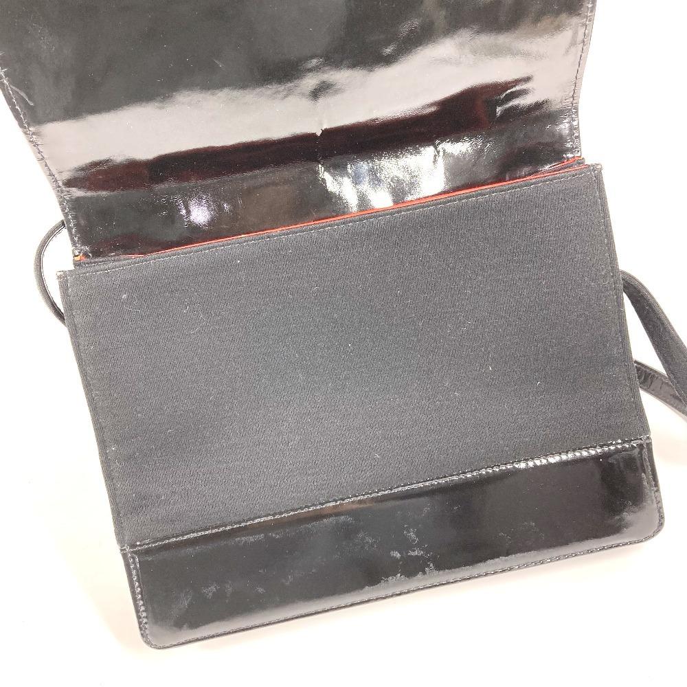 CHANEL vintage CC logo flap bag Shoulder Bag cotton / Patent Leather Black