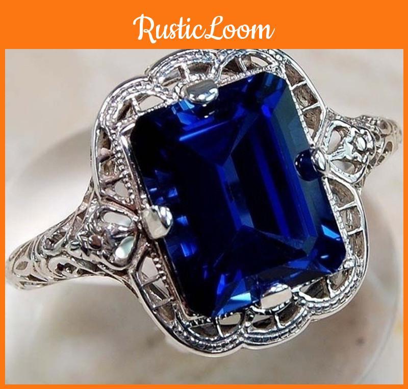 Exquisite Blue Vintage Ring With Classic Sapphire And Versatile Sizing