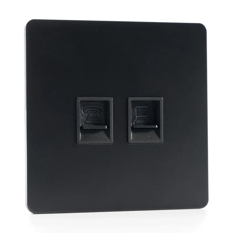 86 Type Retro Switch 1-4 Gang 2 Way Wall Light Brass Lever Toggle Switch Black Matte Stainless Steel Panel EU FR Power Outlet