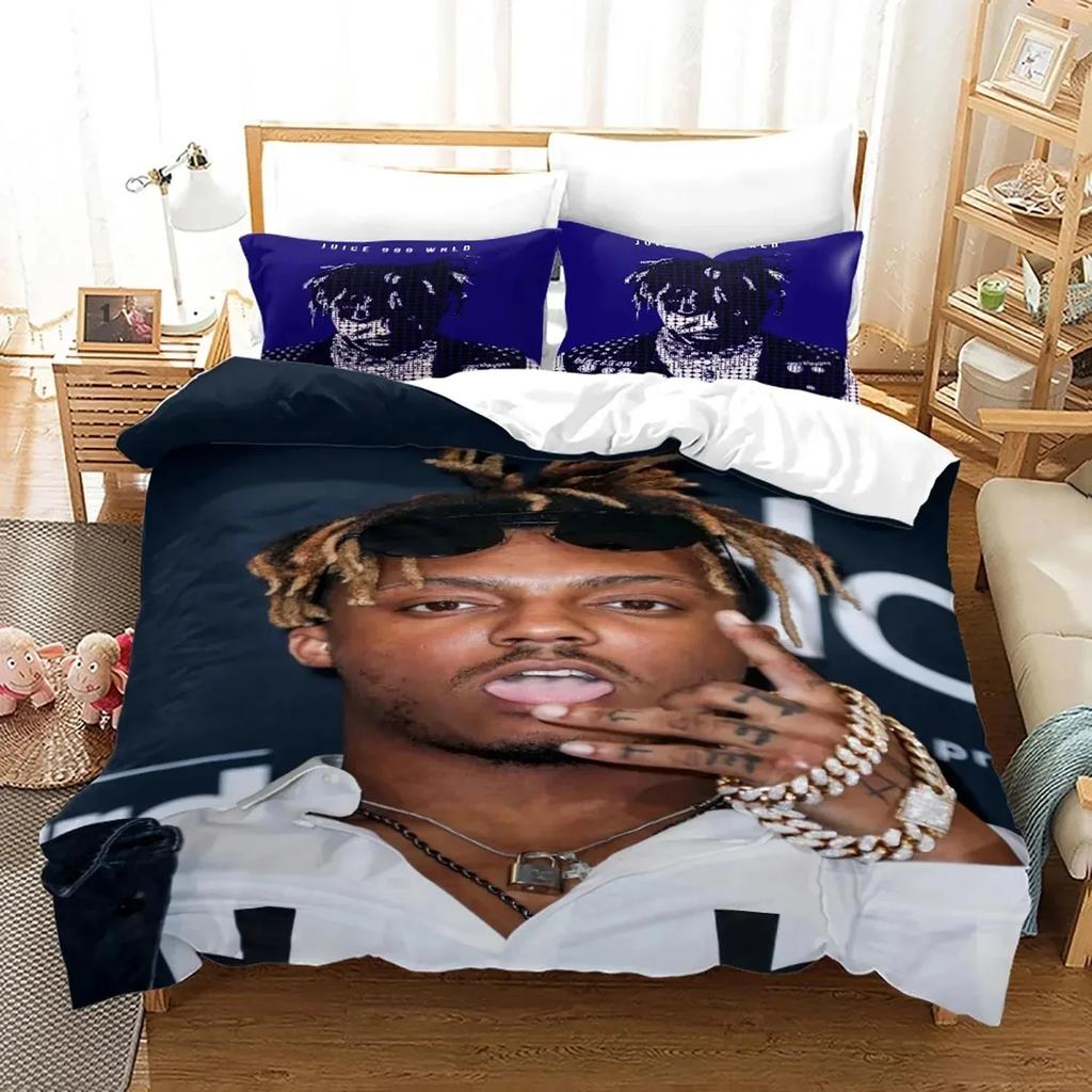 Nová posteľná súprava Juice Wrld Jednolôžková Twin Plná Queen King Size Hviezdy Juice Wrld Posteľná súprava Aldult Dieťa Spálňa Súpravy obliečky na paplón 3D 018