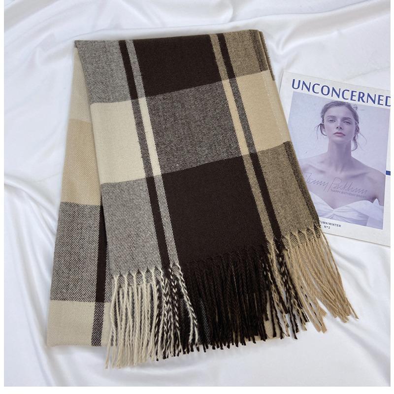 Winter Plaid Scarf Design Women Cashmere Pashmina Warm Shawl Lady Wrap Tassel Scarves Knitted Men Foulard Thick Blanket