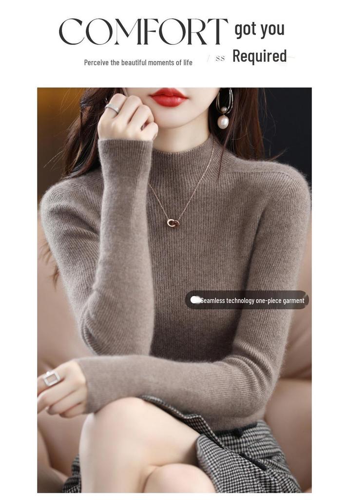 Women's Designer-Inspired Slim Fit Half-High Collar Knit Sweater, Thick Solid Color, Perfect Autumn/Winter Base Layer