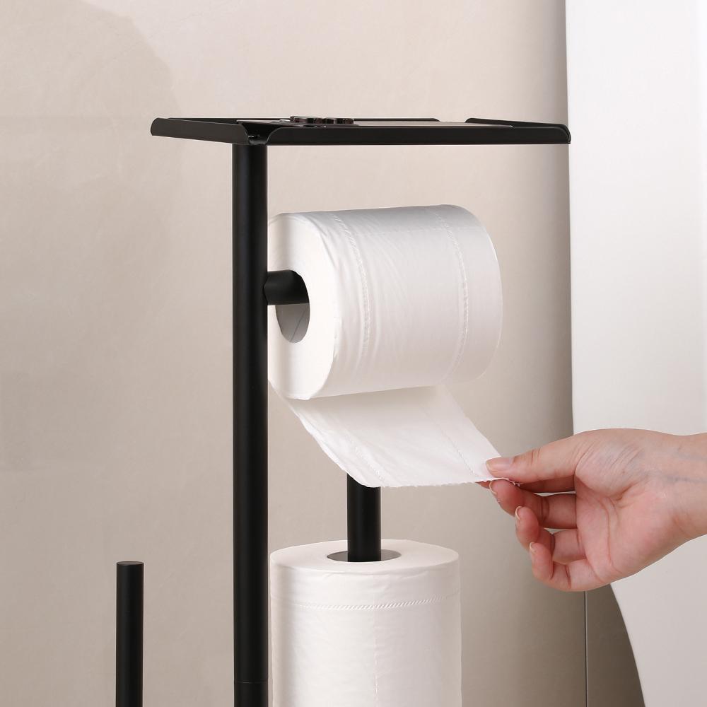 Floor Standing Toilet Paper Holder Stainless Steel Integrated Bathroom Accessories Black Toilet Brush Holder Cleaning Tools