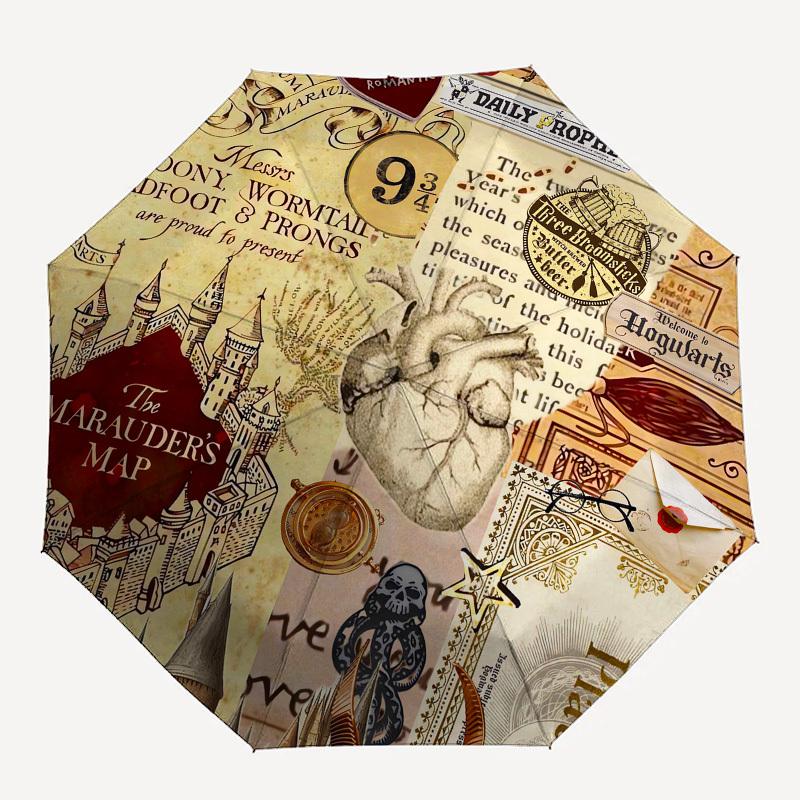 1pc Harry Potter Marauder's Map Umbrella with Plastic Handle,Cartoon Pattern,Suitable for All Seasons Multi-functional Umbrella551
