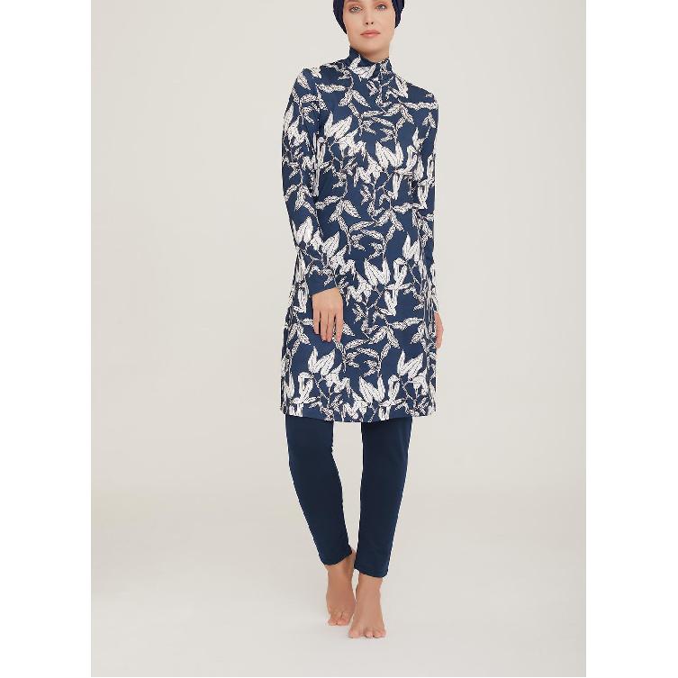 Summer modest swimwear set floral print - long sleeve tunic and full length leggings set - muslin swimwear - UV protection beachwear - summer burkini