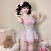 Sweet Lolita Dresses Cosplay Costume Men Women Maid Outfit Anime Sexy Pink White Apron Dress HOT See-through Backless Uniform