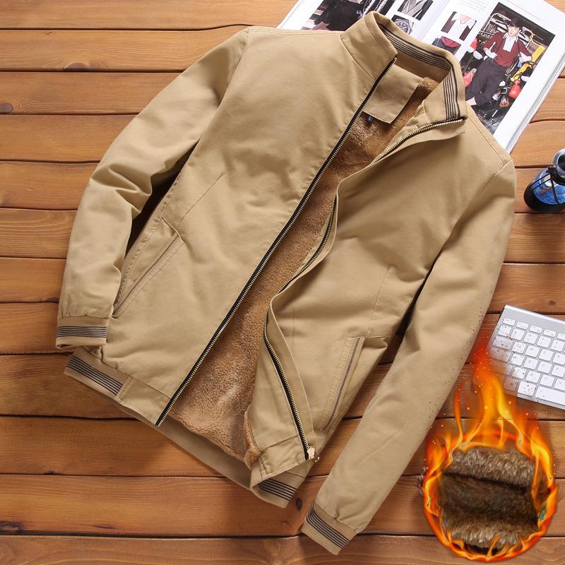 Plus Velvet Jacket Men's Winter New Korean Version of Slim Young Stand Collar Cotton Plus Size Coat Men's Wear