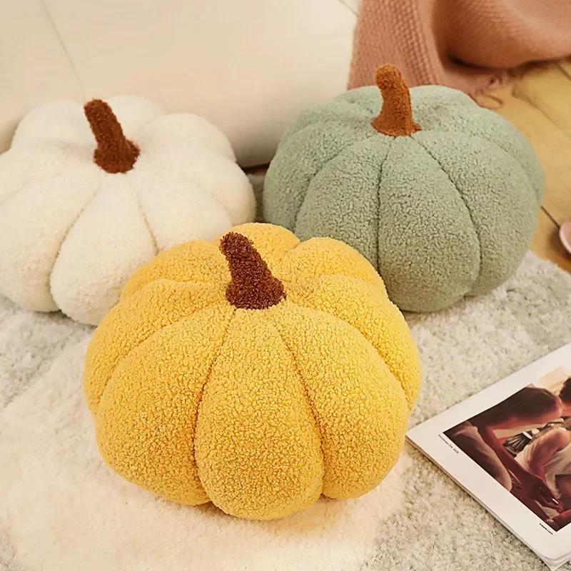 Cute Colorful Pumpkin Plush Throw Pillows Lamb Fleece Pumpkin Home Decor Throw Pillow Living Room Bedroom Decorative Cushion Ins
