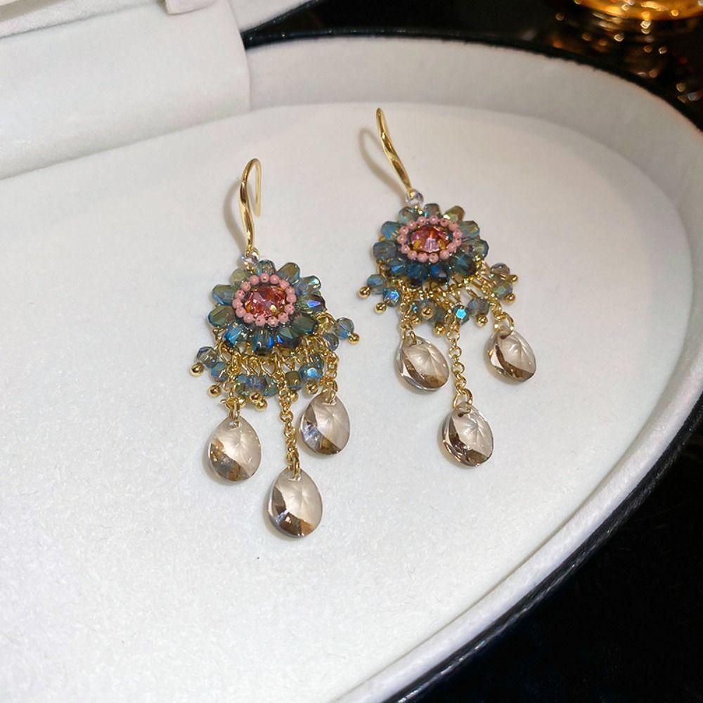 Pendant Rhinestone Drop Earrings Exaggerated Vintage Long Earrings Crystal Stud Earrings  Women