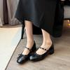 Light luxury word with Mary Jane shoes thick heel single shoes bow fattened and widened large size women's shoes